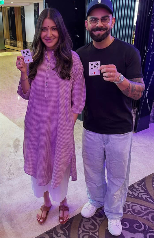 Purple Checks Antifit kurta in Handwoven Cotton and White pyjama