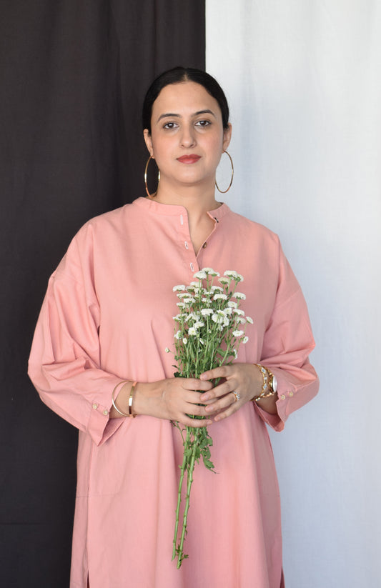 Coffee Pink Antifit Kurta with Placket