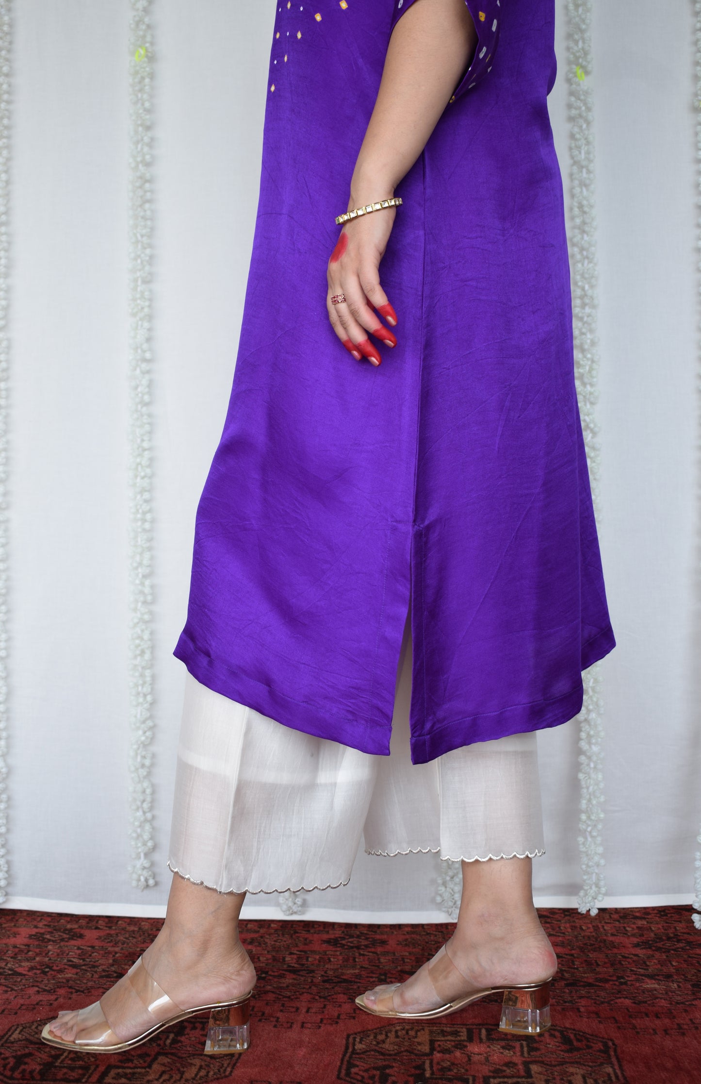 Purple Gaji Silk Kurta with Bandhej and Chanderi pyjama