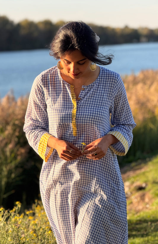 Love-in-a-Mist Handloom Checks Kurta Set