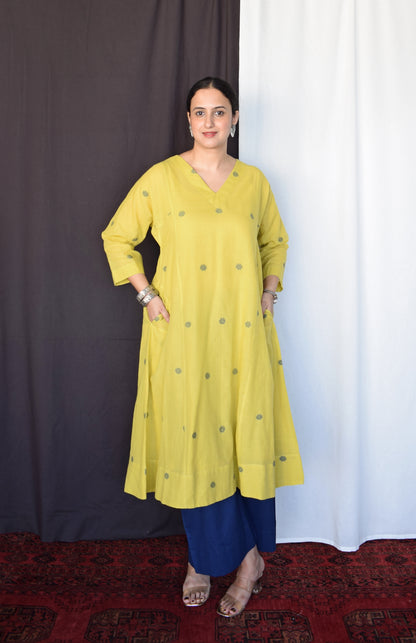 Sunshine Yellow Jamdani Phiran with Blue pyjama