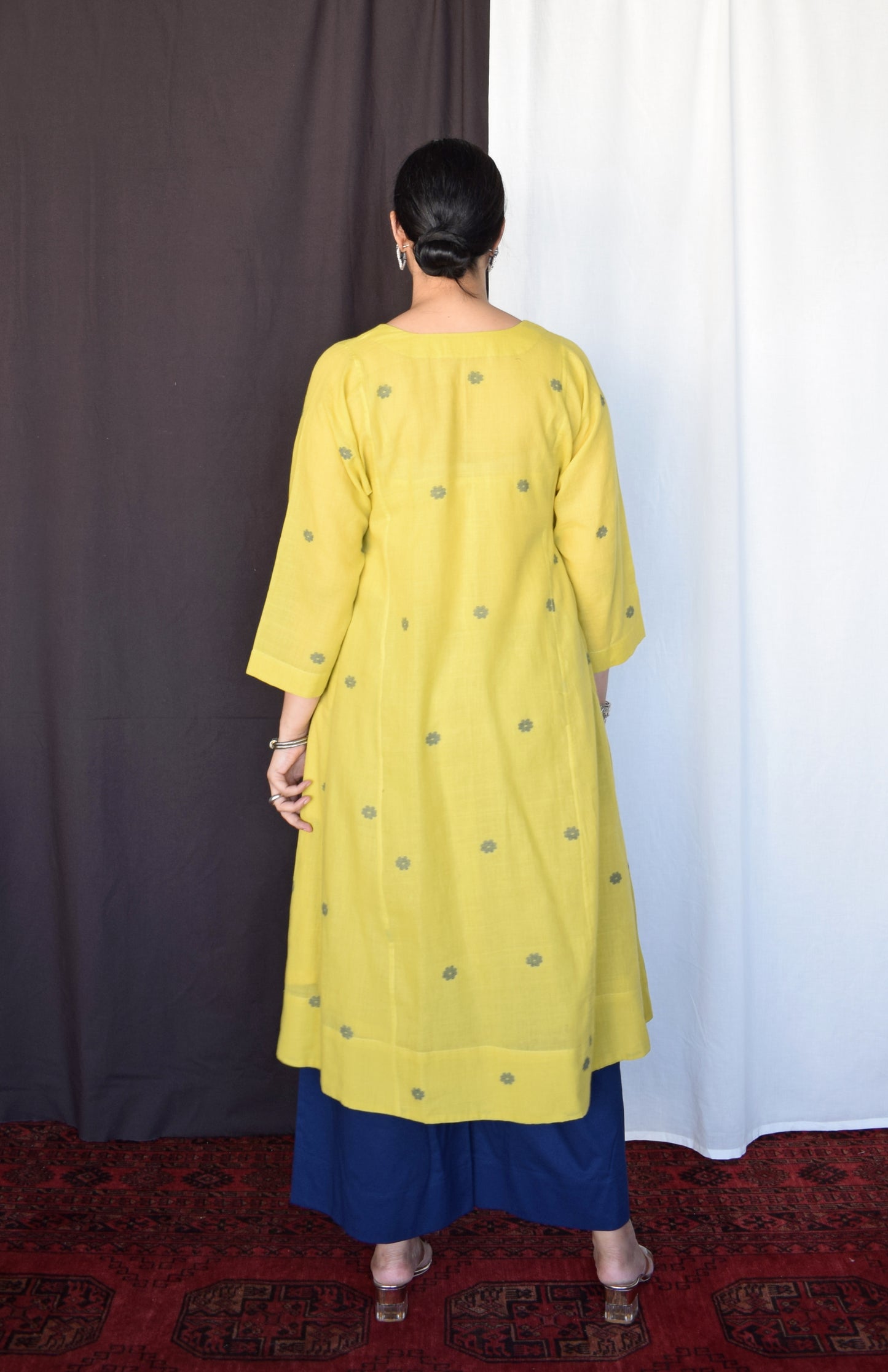 Sunshine Yellow Jamdani Phiran with Blue pyjama