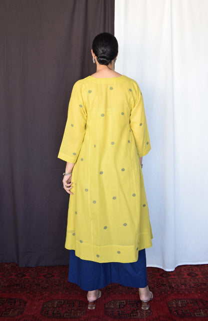 Sunshine Yellow Jamdani Phiran with Blue pyjama