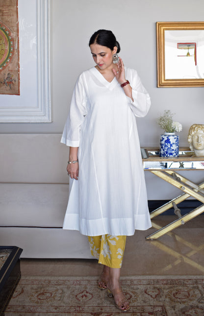 White Phiran Kurta in Handwoven Checks