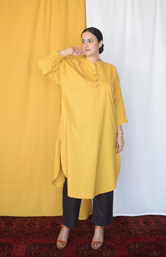 Anar Yellow Antifit Kurta Set with Charcoal Pants