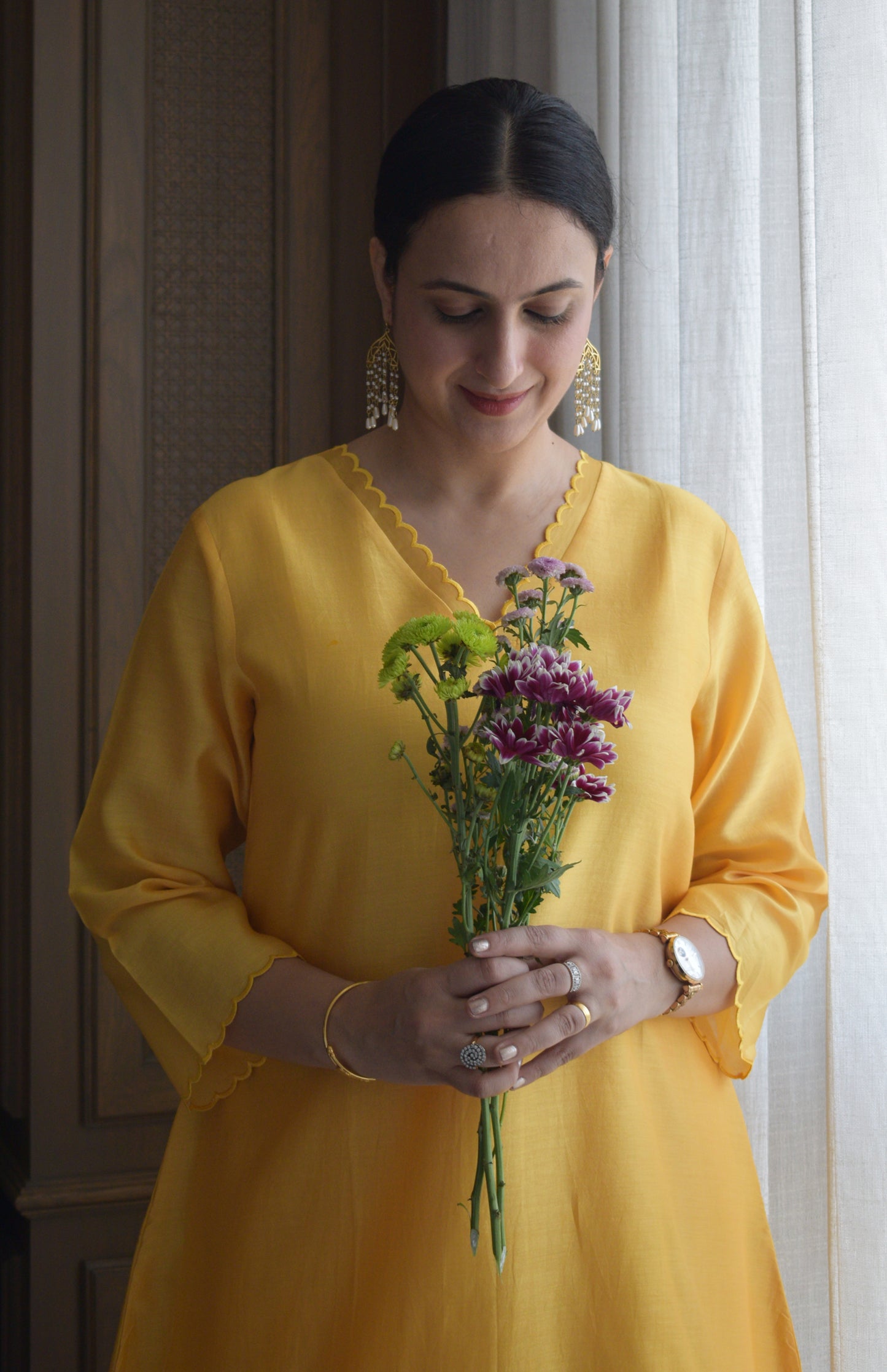 Yellow Chanderi Kurta with Pyjama