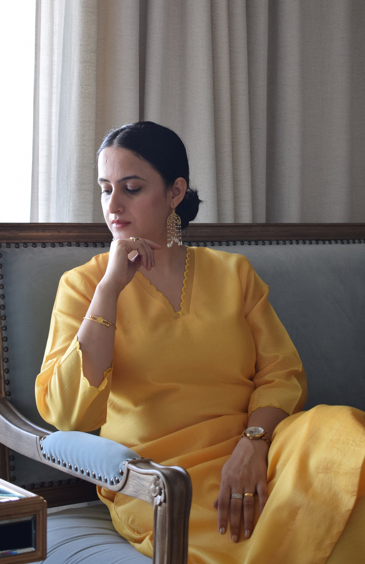 Yellow Chanderi Kurta with Pyjama