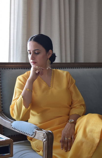 Yellow Chanderi Kurta with Pyjama