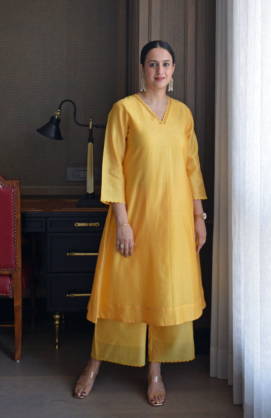 Yellow Chanderi Kurta with Pyjama