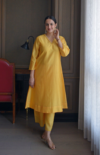 Yellow Chanderi Kurta with Pyjama