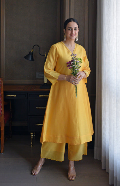 Yellow Chanderi Kurta with Pyjama