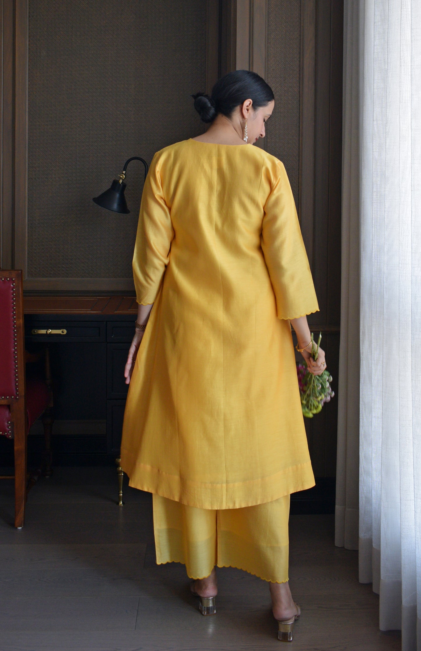 Yellow Chanderi Kurta with Pyjama