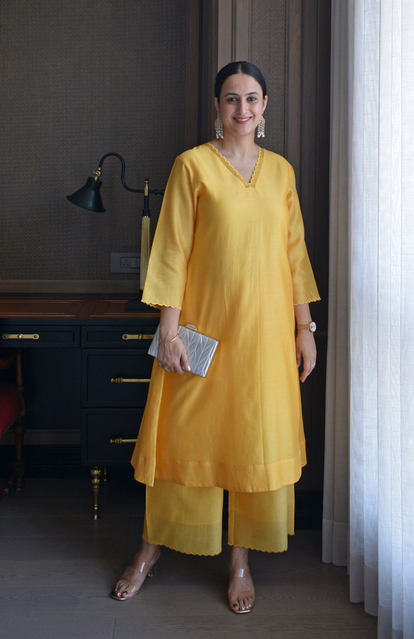 Yellow Chanderi Kurta with Pyjama