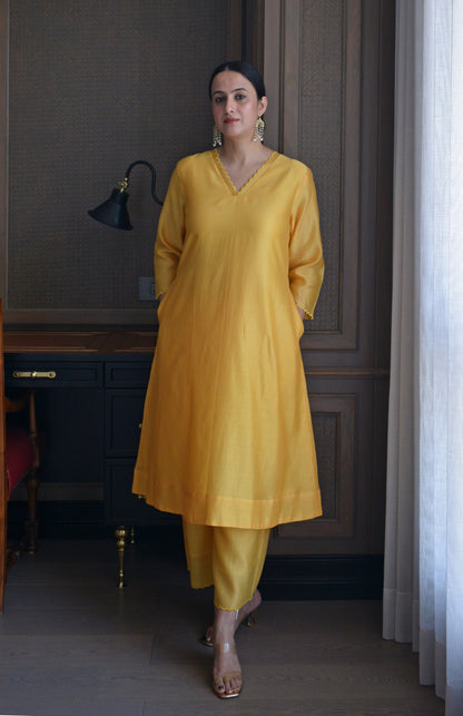 Yellow Chanderi Kurta with Pyjama