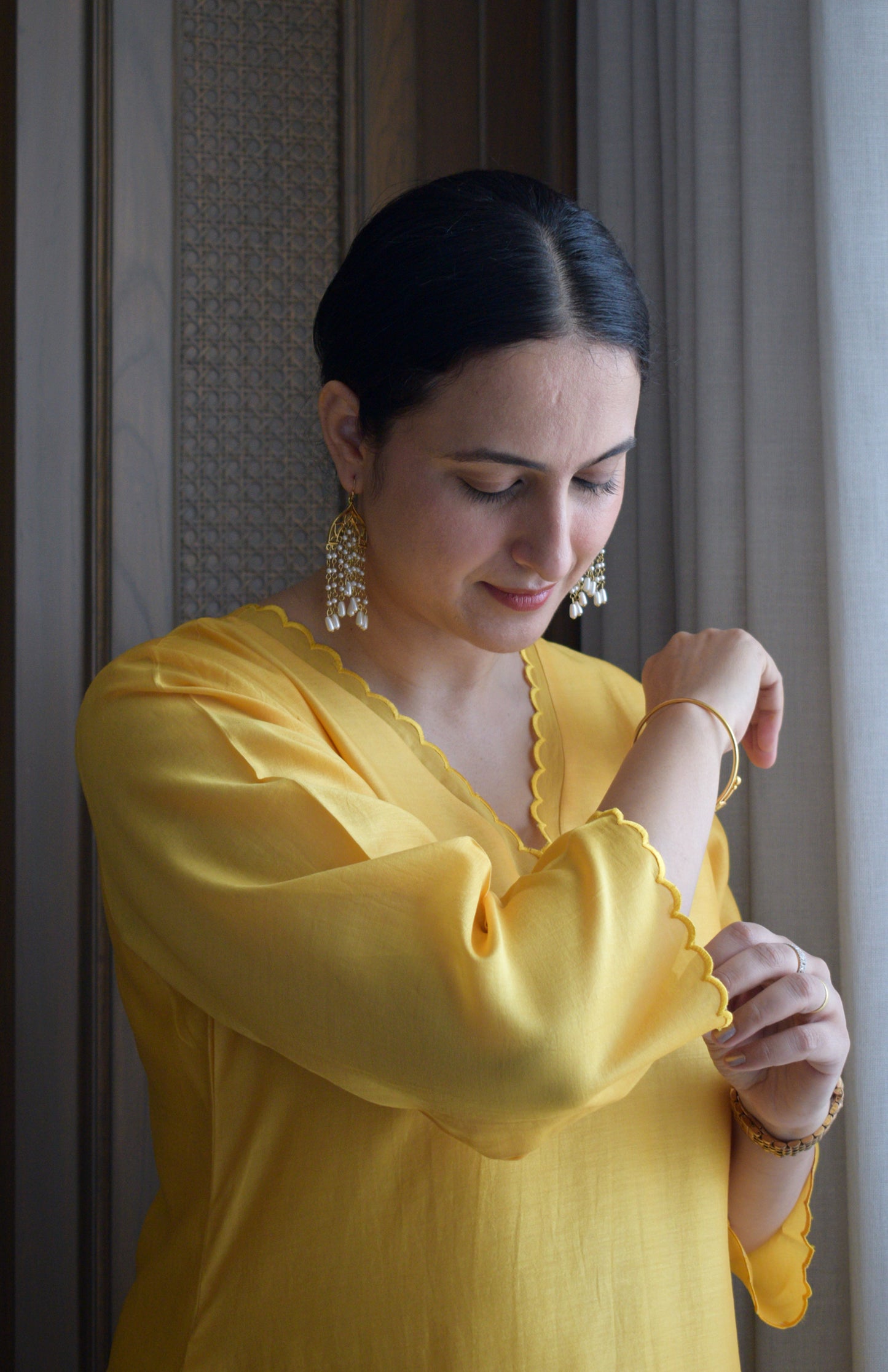 Yellow Chanderi Kurta with Pyjama