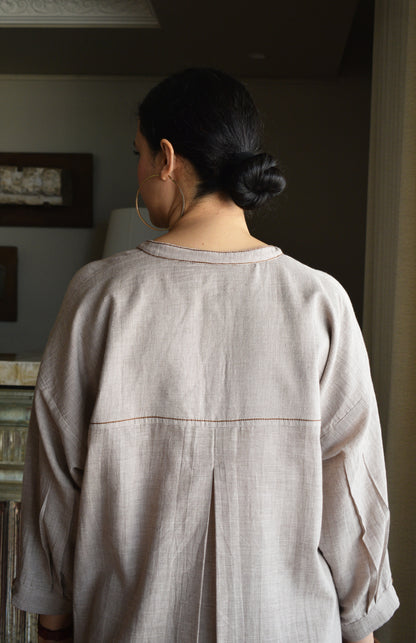 Light Brown Checks Antifit Co-ord Set in Handwoven Cotton