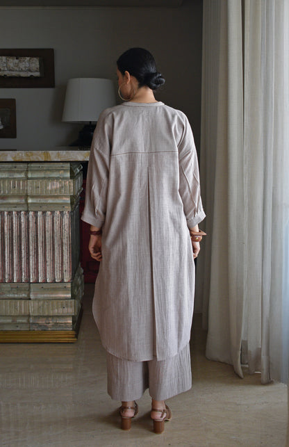 Light Brown Checks Antifit Co-ord Set in Handwoven Cotton