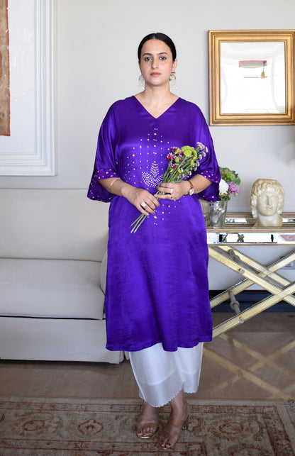 Purple Gaji Silk Kurta with Bandhej