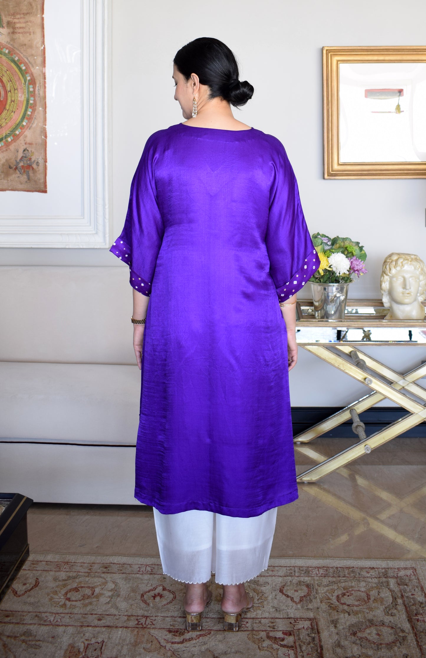 Purple Gaji Silk Kurta with Bandhej