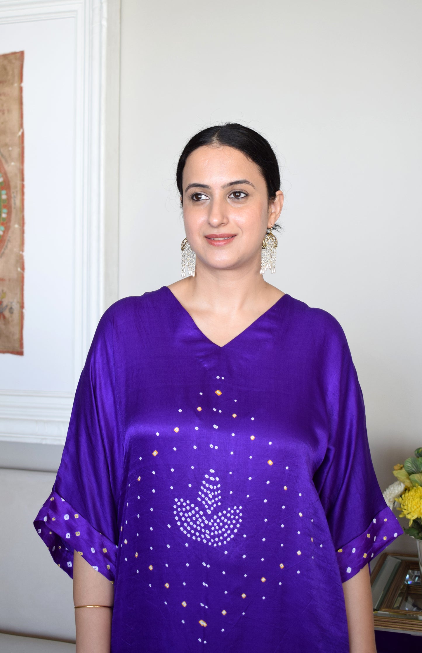 Purple Gaji Silk Kurta with Bandhej