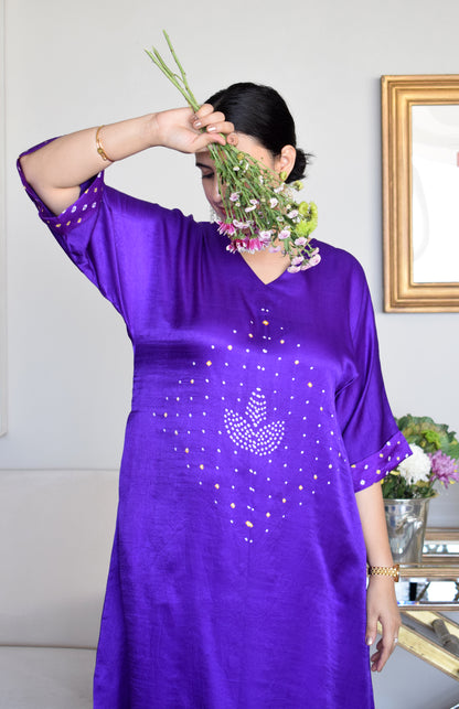 Purple Gaji Silk Kurta with Bandhej