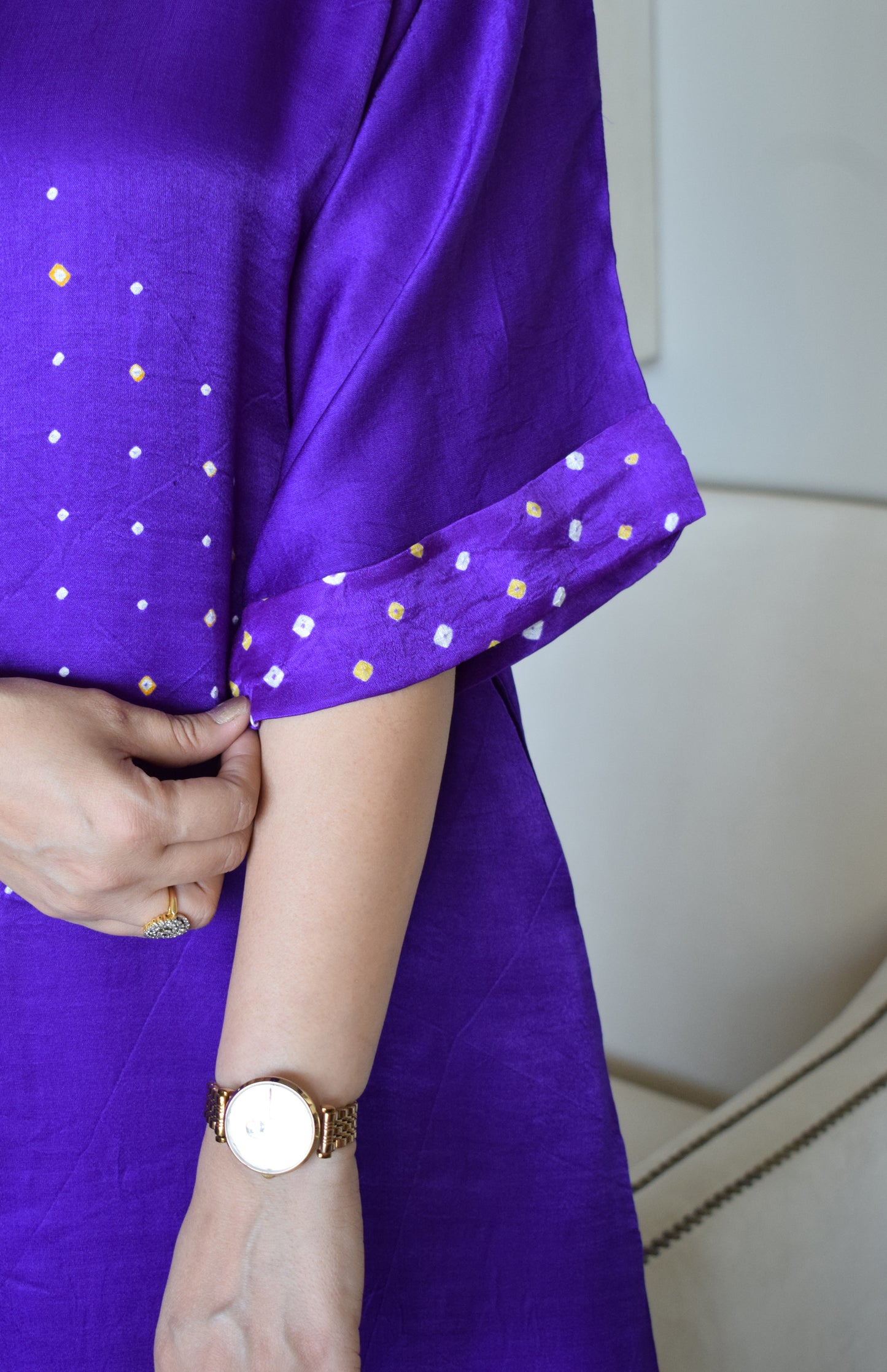 Purple Gaji Silk Kurta with Bandhej