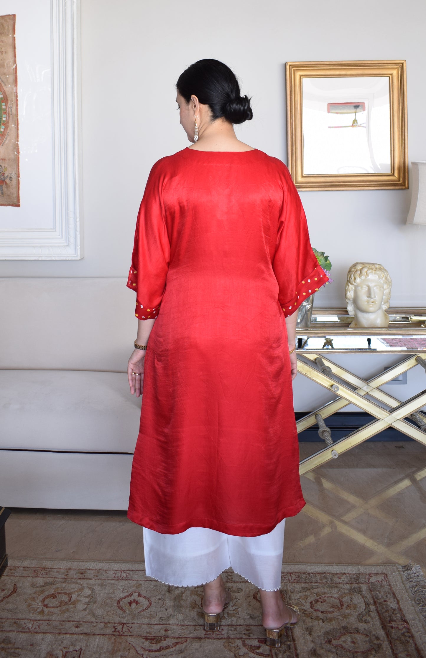 Red Gaji Silk Kurta with Bandhej and Chanderi pyjama