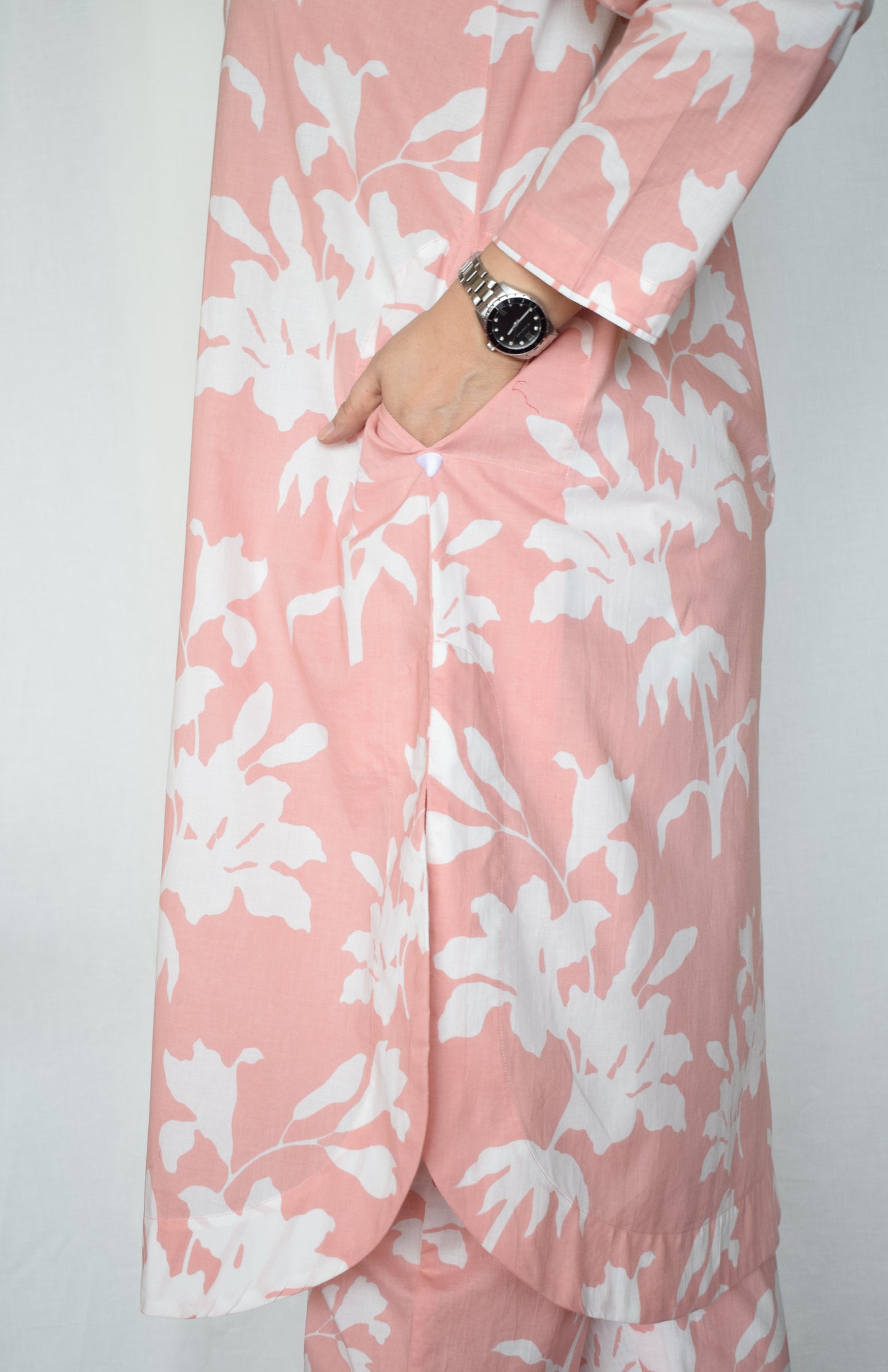 Pink Floral Kurta with Striped Pajama