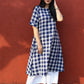 Blue and White Checks kurta with Short Dolman sleeves in handwoven cotton
