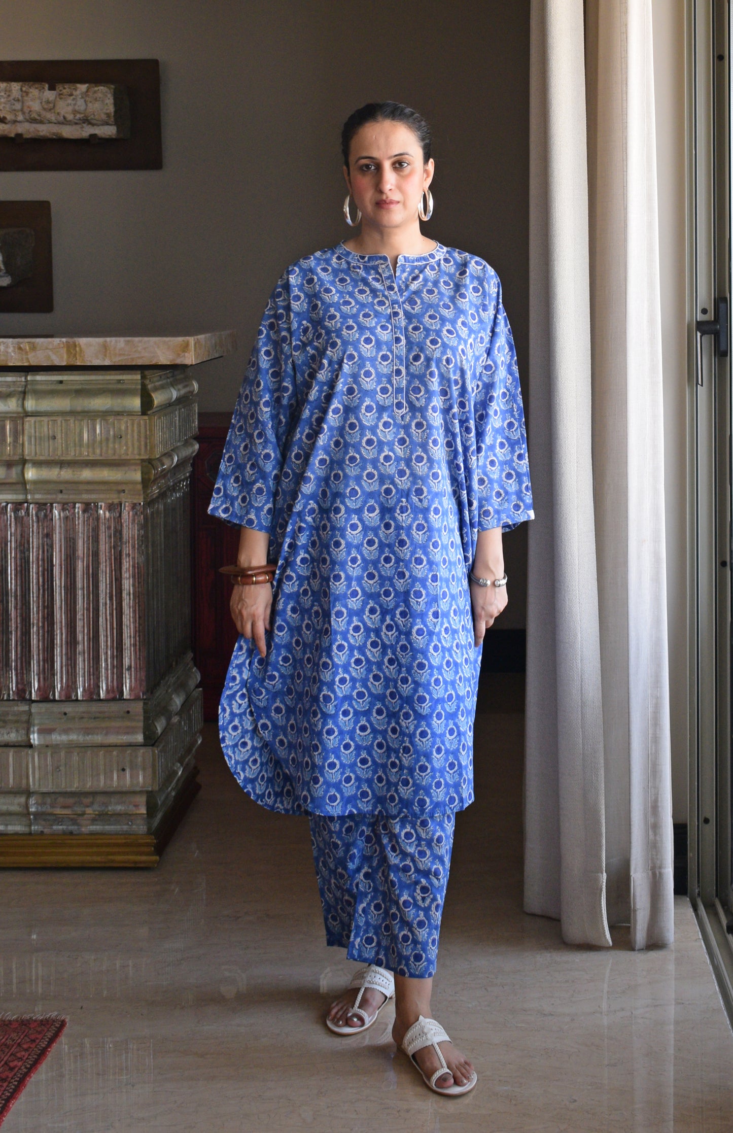 Blue and White Hand block printed Antifit Co-Ord Set