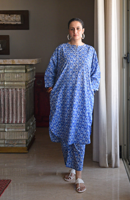 Blue and White Hand block printed Antifit Co-Ord Set