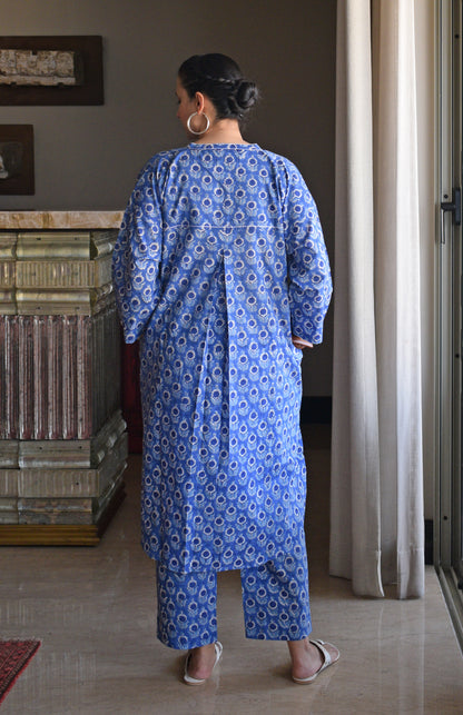 Blue and White Hand block printed Antifit Co-Ord Set
