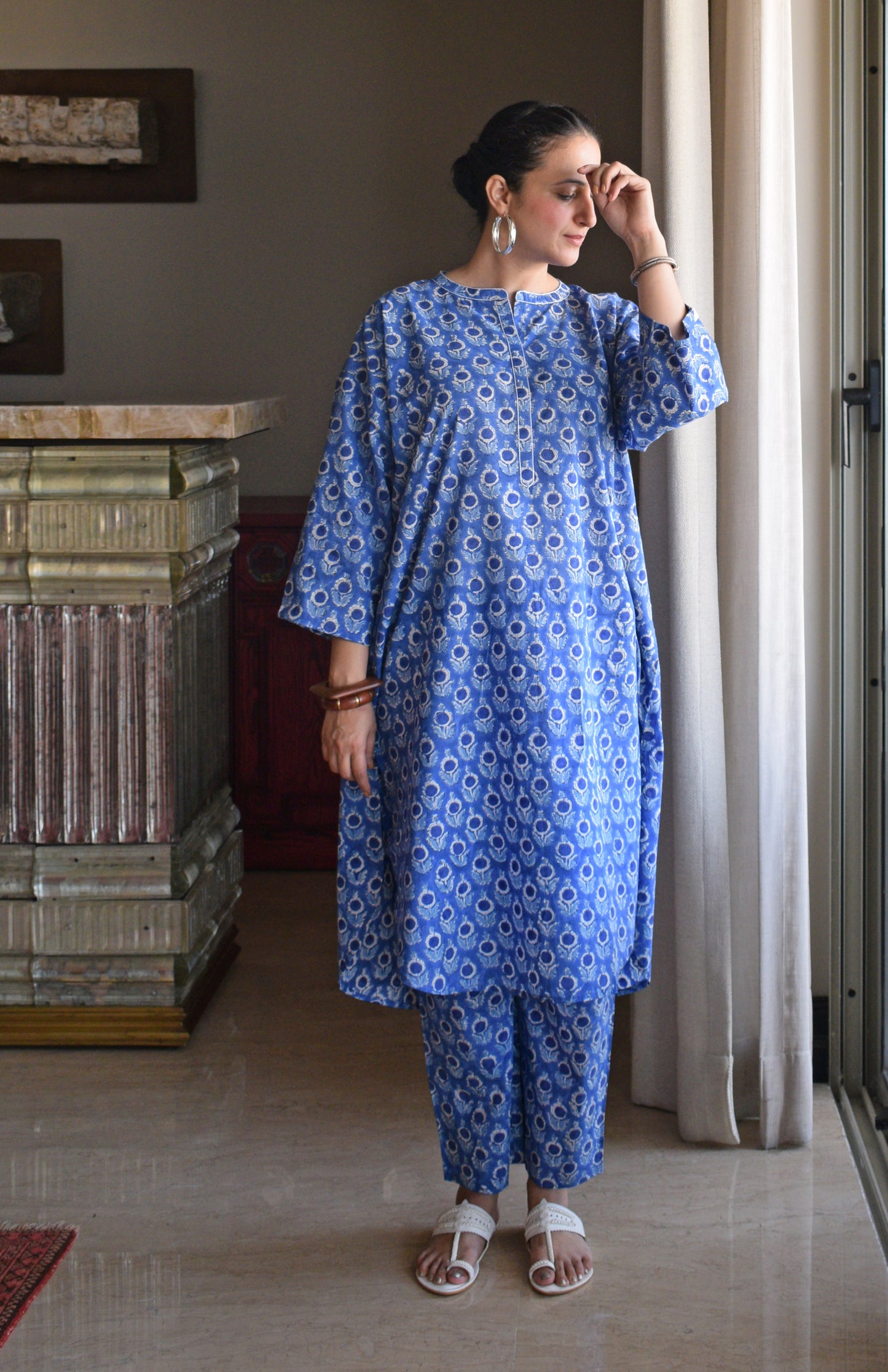 Blue and White Hand block printed Antifit Co-Ord Set