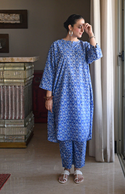 Blue and White Hand block printed Antifit Co-Ord Set
