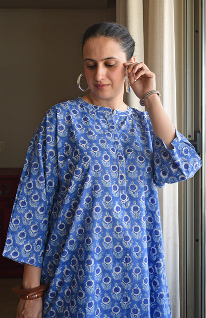 Blue and White Hand block printed Antifit Co-Ord Set