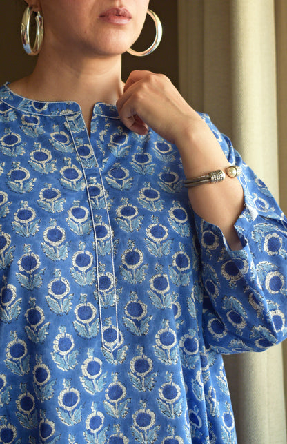 Blue and White Hand block printed Antifit Co-Ord Set