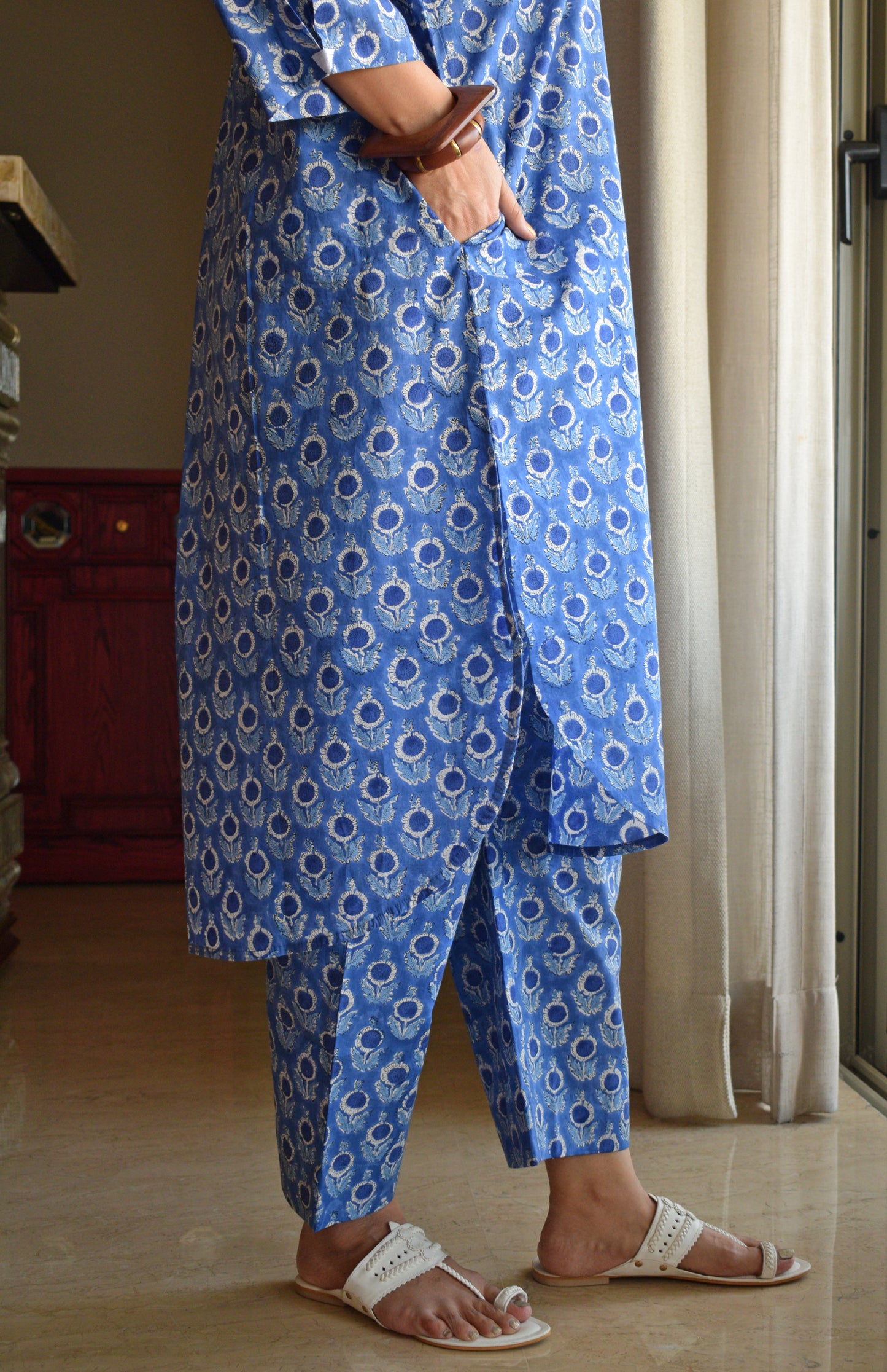 Blue and White Hand block printed Antifit Co-Ord Set