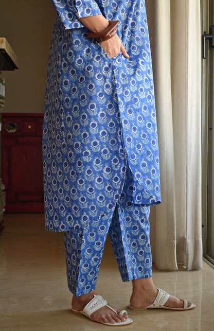 Blue and White Hand block printed Antifit Co-Ord Set