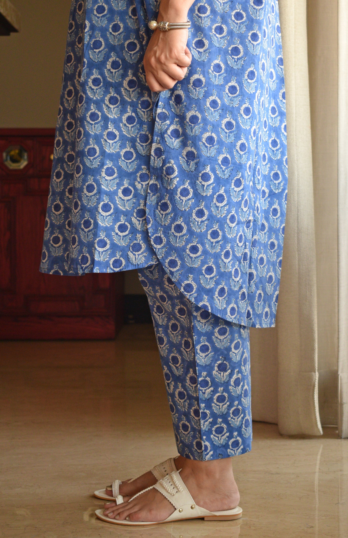 Blue and White Hand block printed Antifit Co-Ord Set