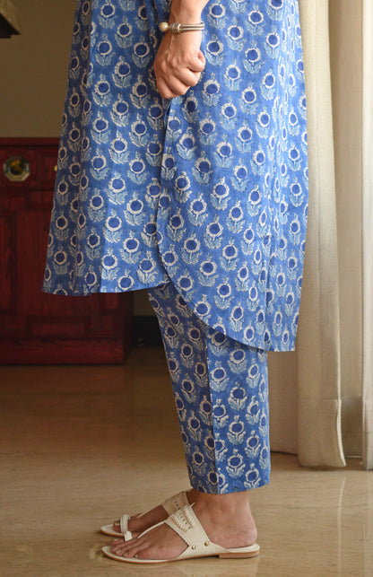 Blue and White Hand block printed Antifit Co-Ord Set