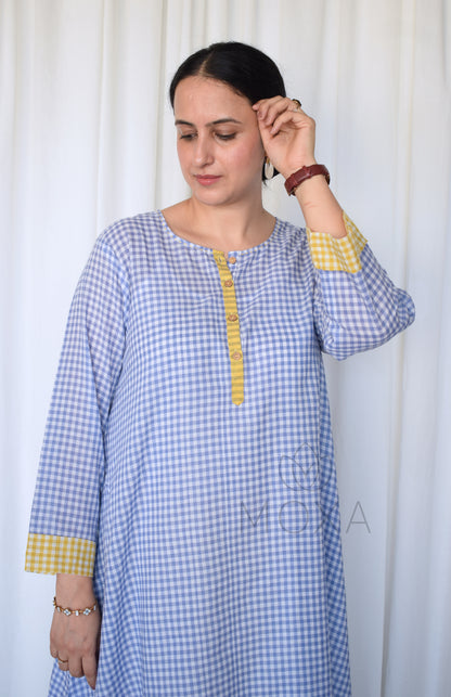 Love-in-a-Mist Handloom Checks Kurta Set