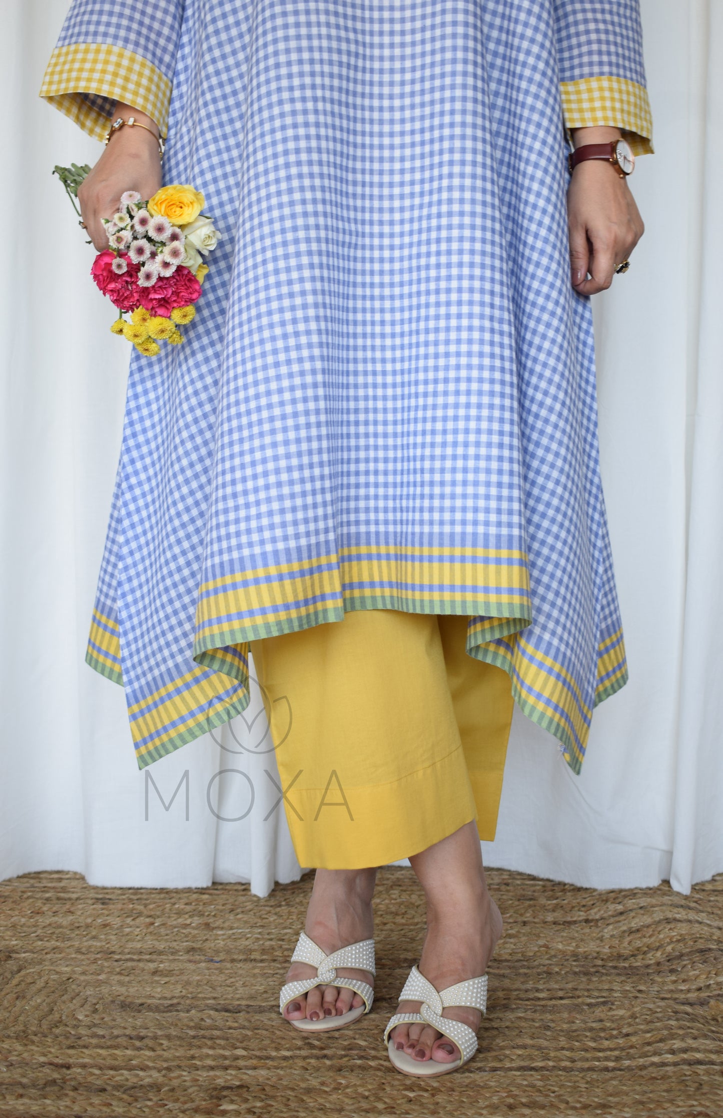 Love-in-a-Mist Handloom Checks Kurta Set