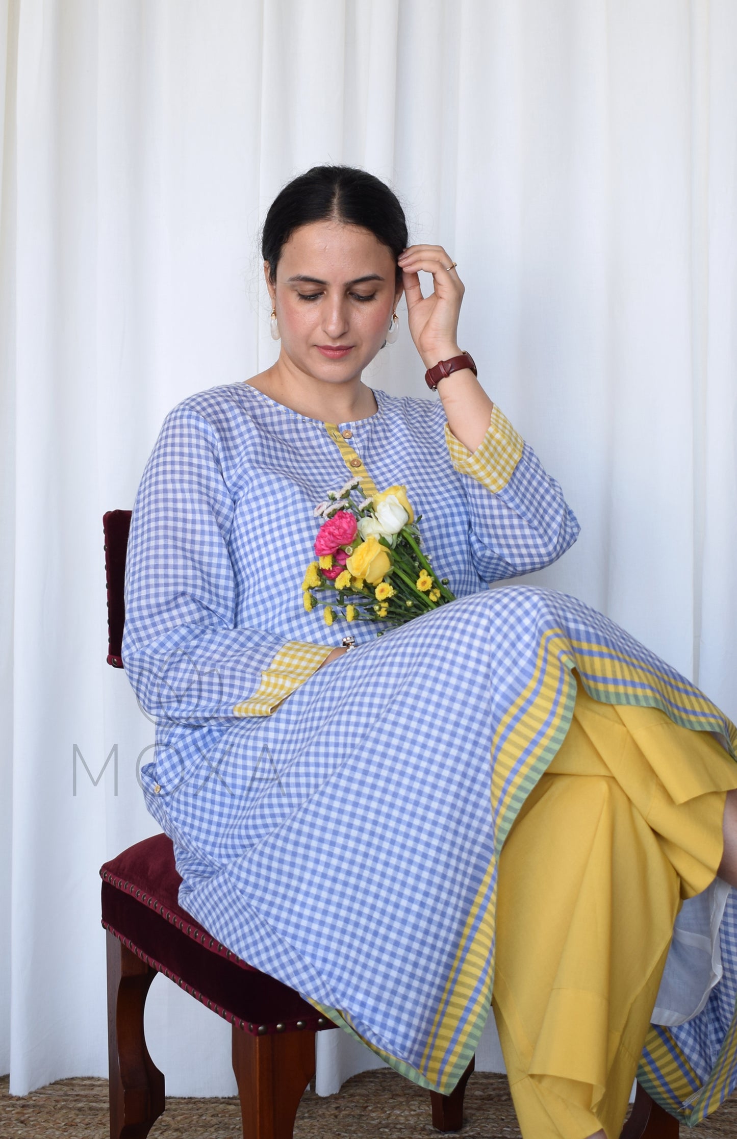 Love-in-a-Mist Handloom Checks Kurta Set