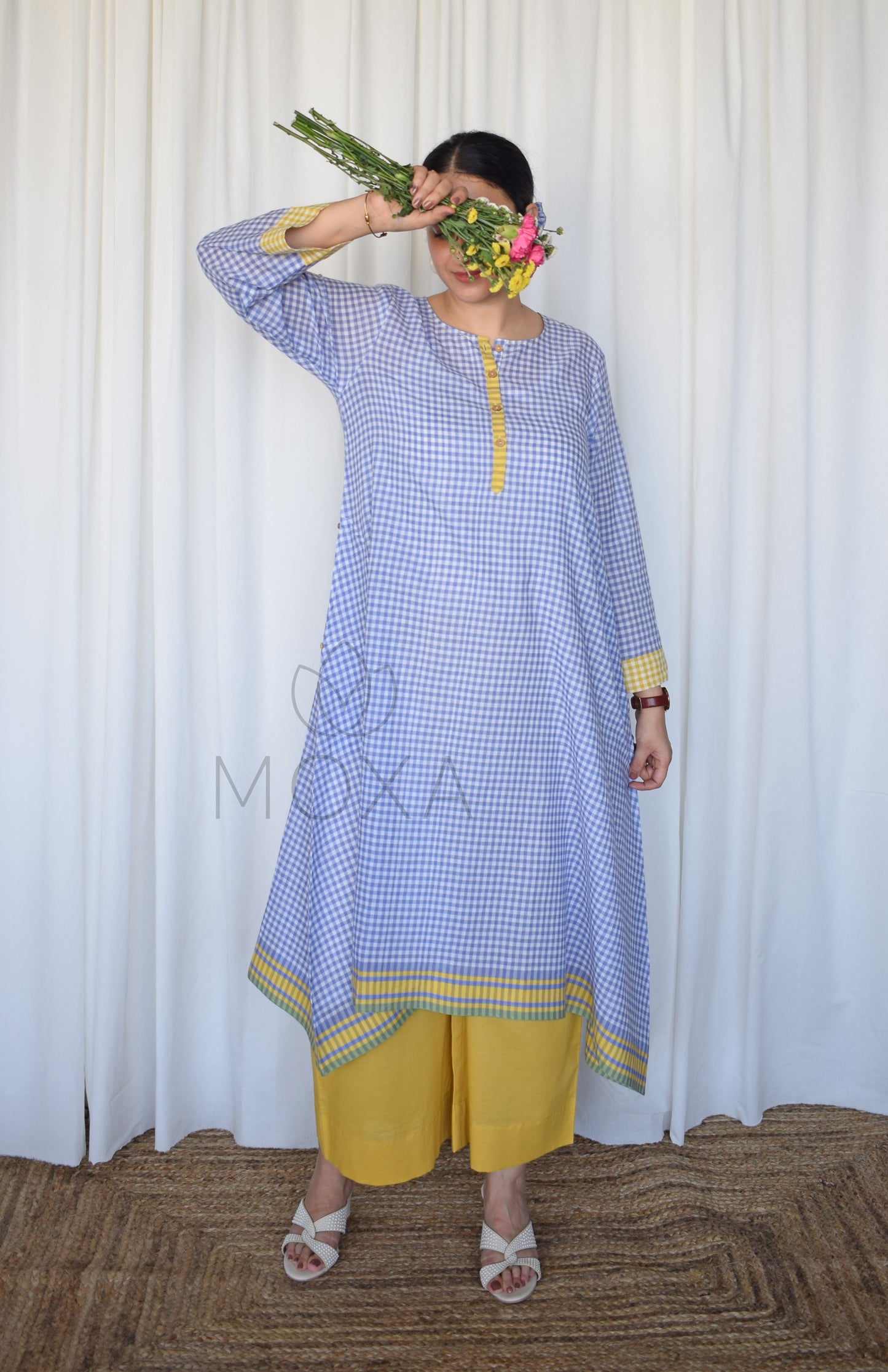 Love-in-a-Mist Handloom Checks Kurta Set