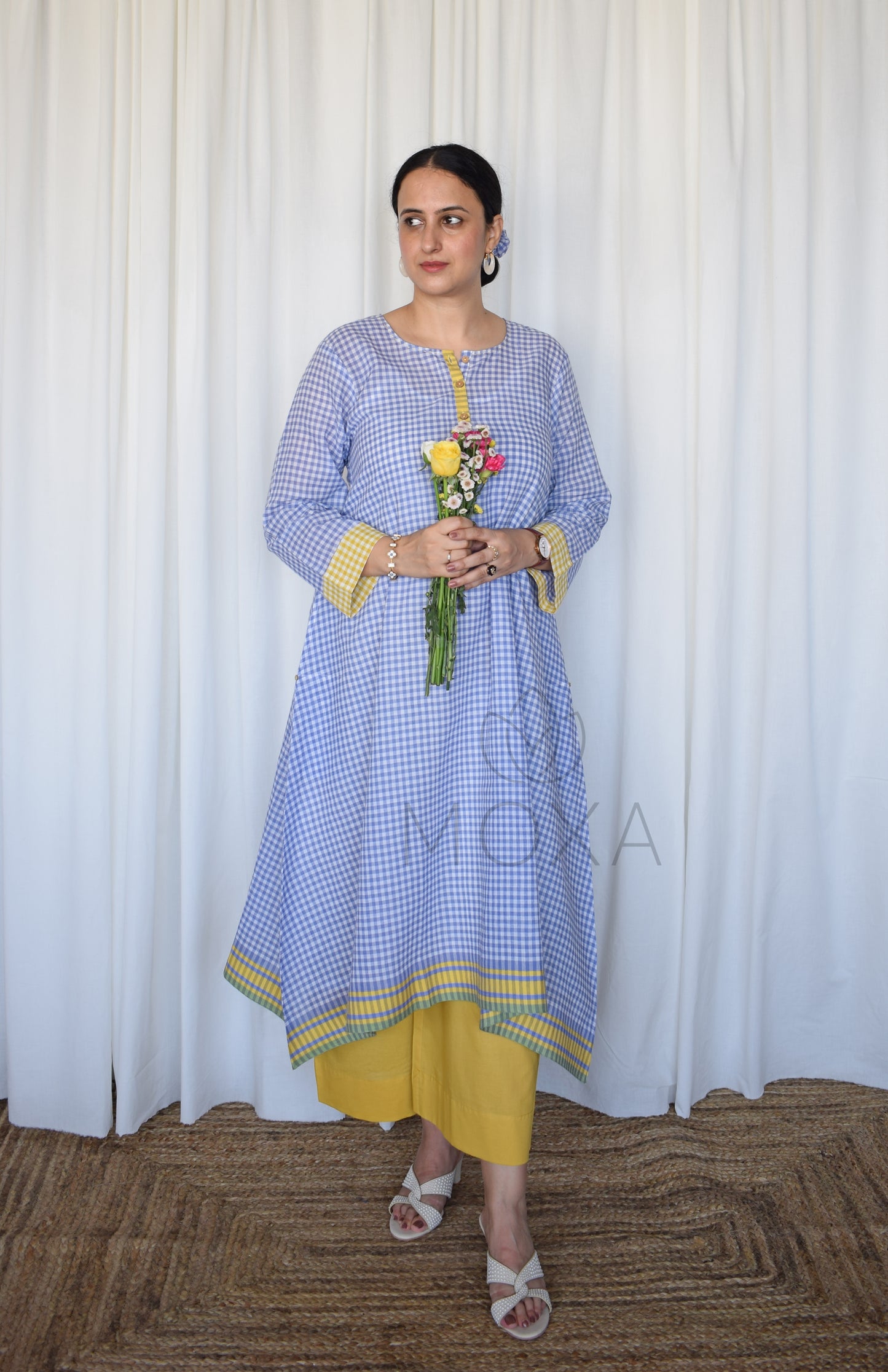 Love-in-a-Mist Handloom Checks Kurta Set