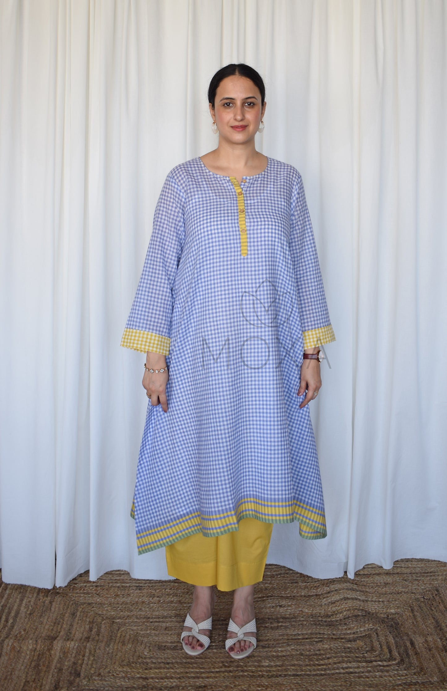 Love-in-a-Mist Handloom Checks Kurta Set