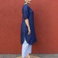Dark Blue Linen Choga Set with striped trousers