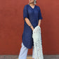 Dark Blue Linen Choga Set with striped trousers