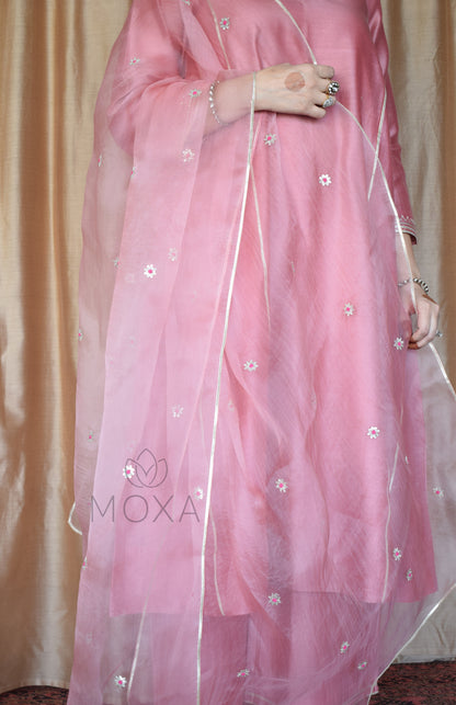 Blush Pink Hand Embroidered Organza Dupatta
