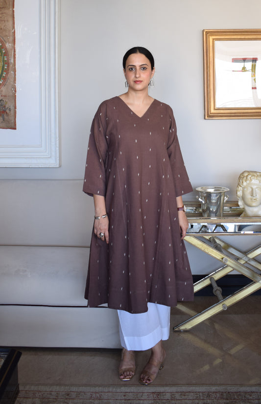 Brown Jamdani Phiran with White Pyjama